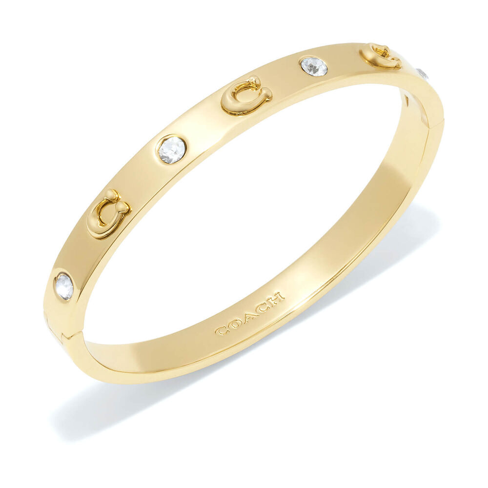 Coach Signature Gold Tone Brass Stone Bangle Bracelet