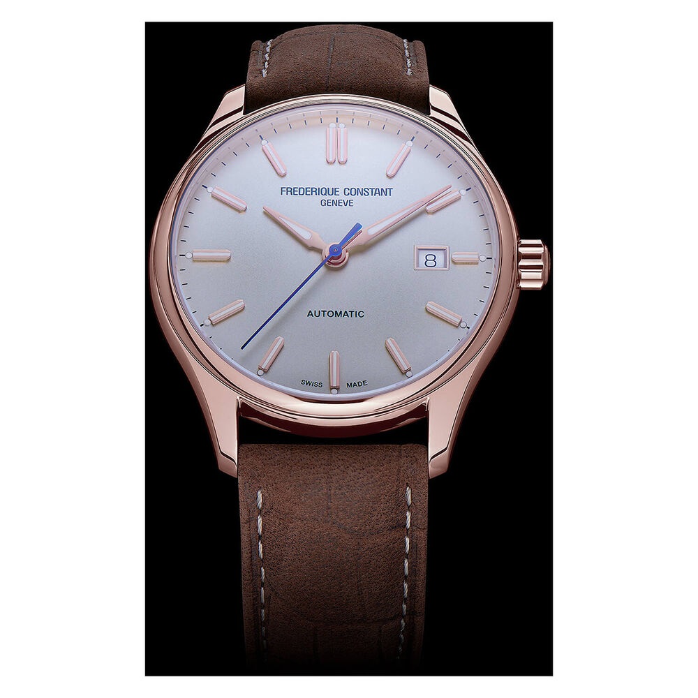 Frederique Constant Index Automatic Silver Dial Rose Gold Case Brown Strap Watch image number 3