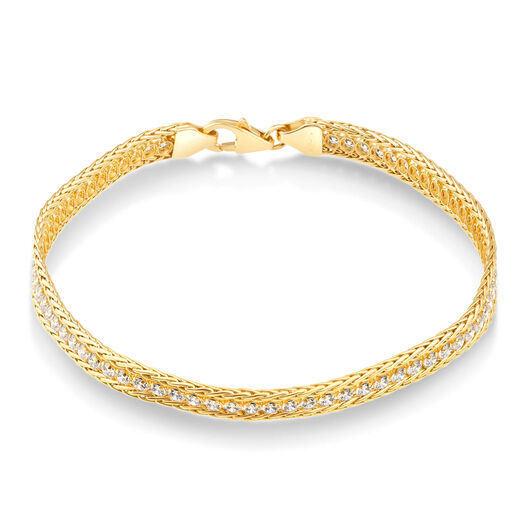 9ct Yellow Gold Cubic Zirconia Centre Spiga Link Ladies Bracelet