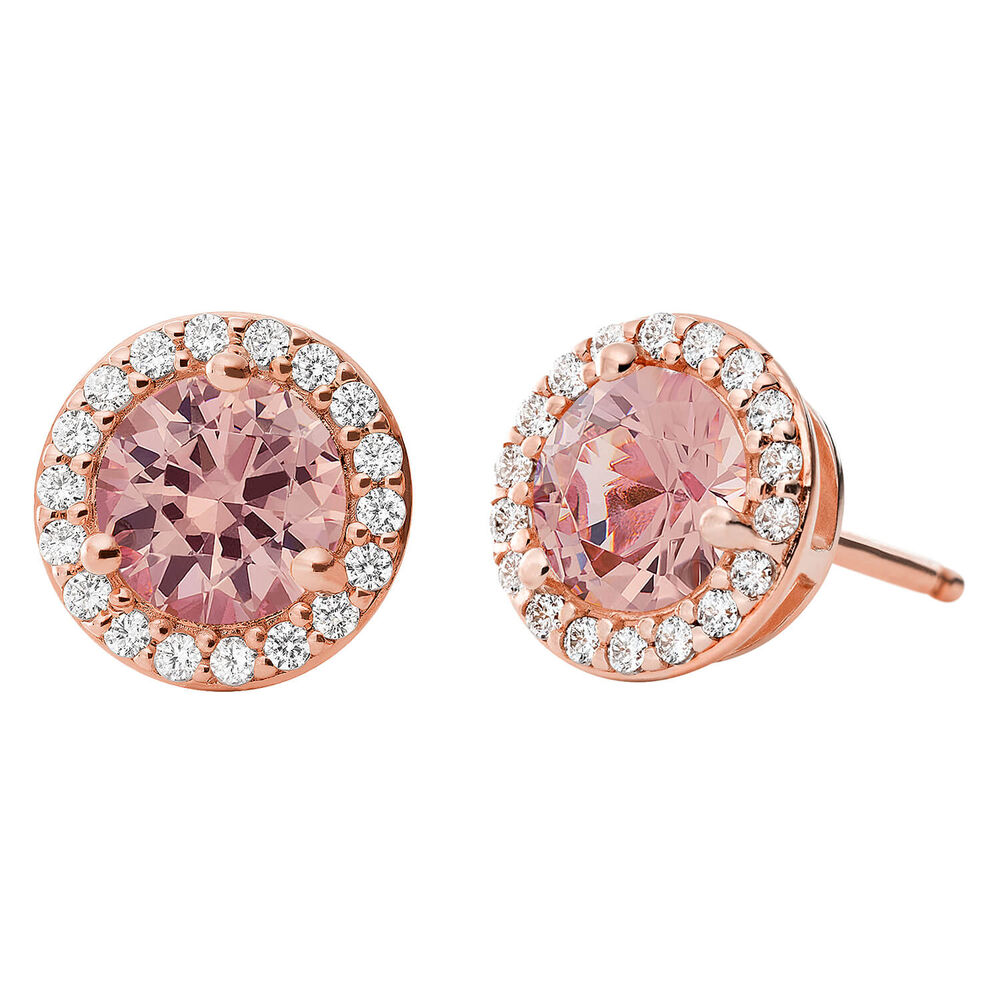 Michael Kors Exclusive Rose Gold Plated Silver Pink Halo Earrings