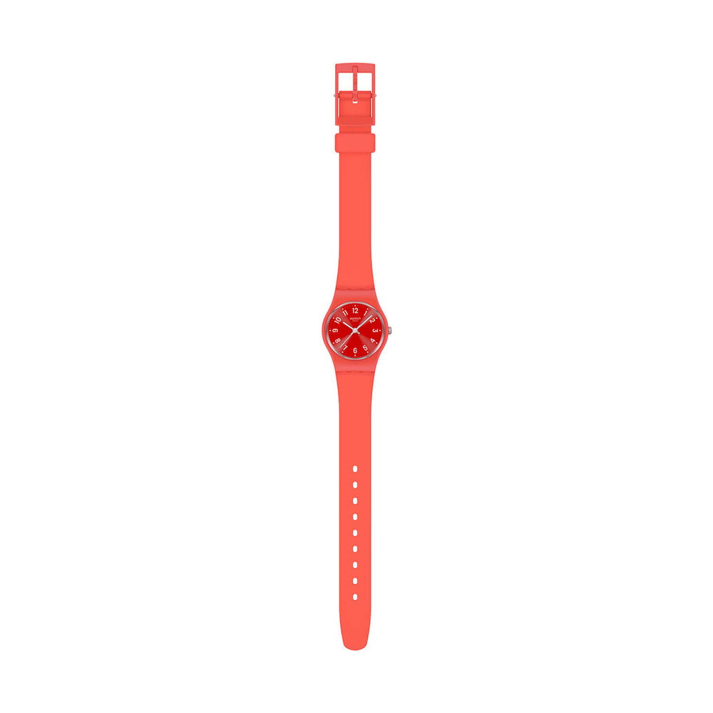 Swatch Notes Of Coral 25mm Red Dial Silicone Strap Watch image number 2