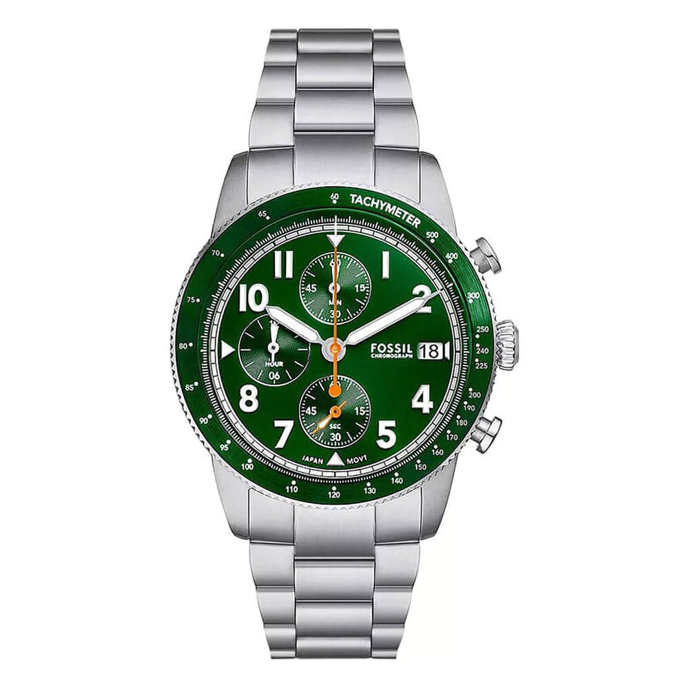 Fossil Sport Tourer Chronograph 42mm Green Dial Steel Bracelet Watch image number 0