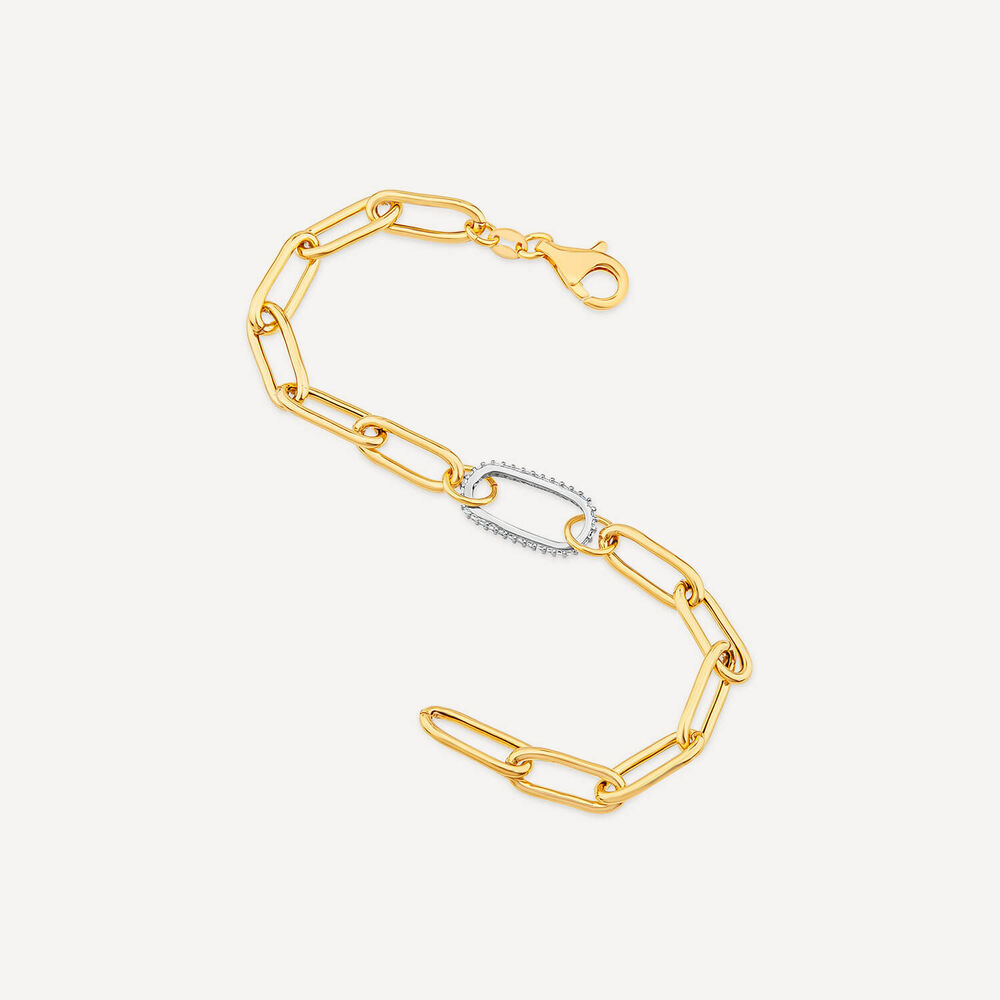Silver & Yellow Gold Plated Single Cubic Zirconia Set Centre Link Bracelet image number 3