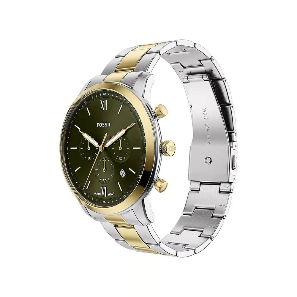 Fossil Neutra 44mm Olive Green Dial Two Tone Steel Bracelet Watch