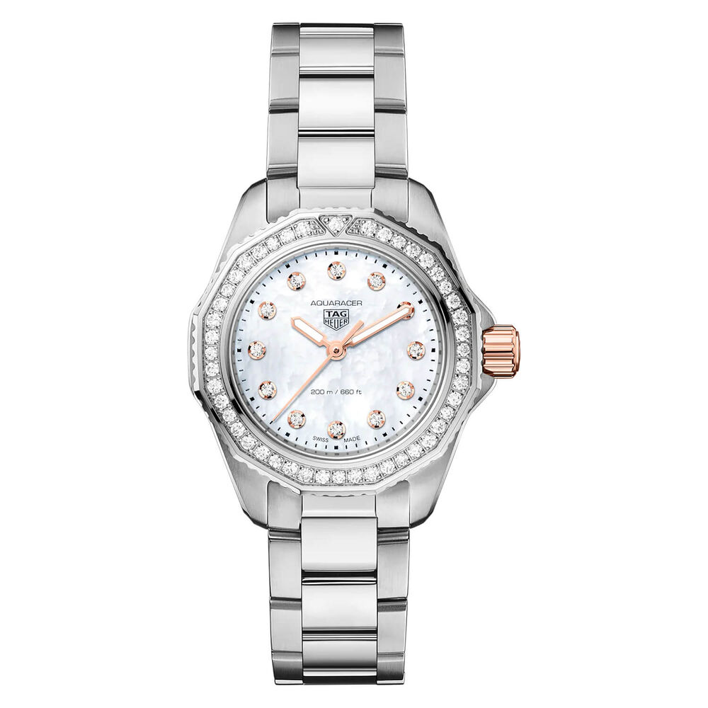 TAG Heuer Aquaracer 30mm White Mother of Pearl Dial Diamond Bezel Watch image number 0