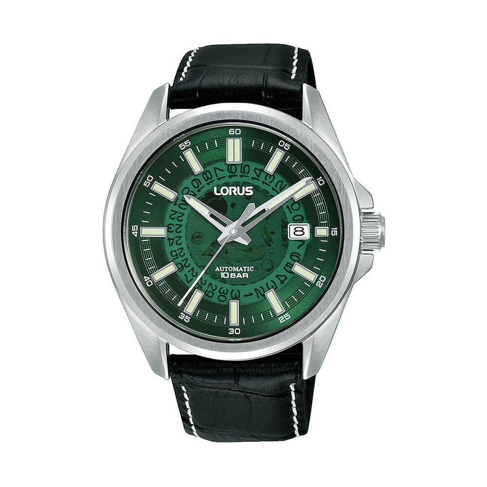 Lorus Automatic Gents 43mm Green Dial Black Leather Strap Watch image number 0