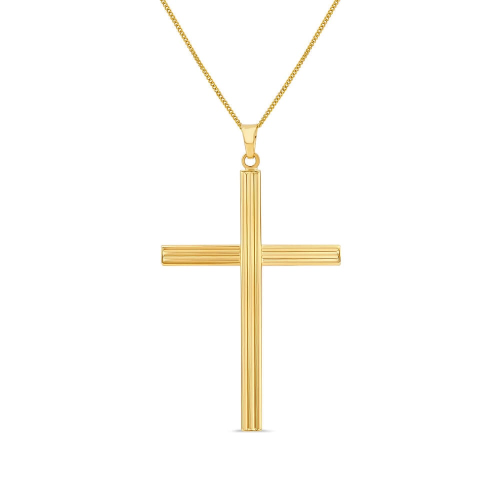 9ct Yellow Gold Ribbed Cross Pendant image number 0