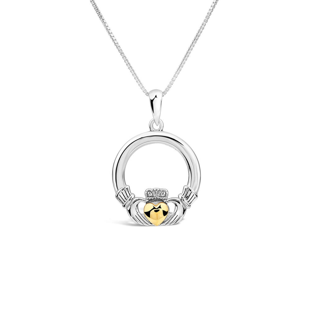 Silver Claddagh 10ct Yellow Gold Heart Pendant image number 0