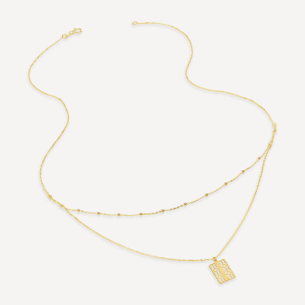 9ct Yellow Gold Milan Filigree Rectangular Disc Double Chain Necklet image number 2