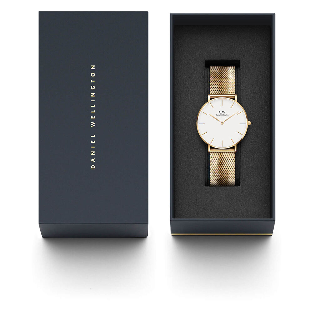 Daniel Wellington Petite Evergold 36mm White Dial Yellow Gold PVD Stainless Steel Mesh Bracelet Watch image number 5