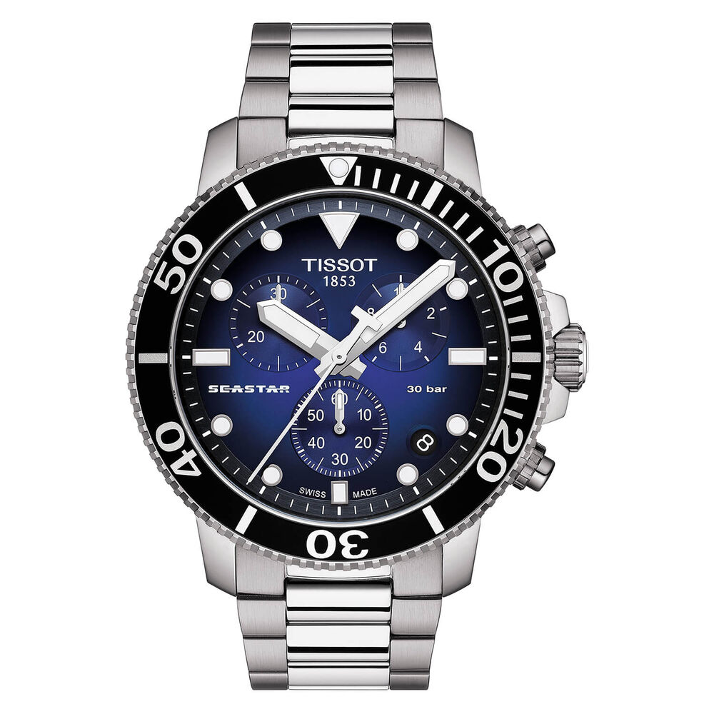 Tissot Seastar Blue Chronograph Stainless Steel Bracelet Mens Watch