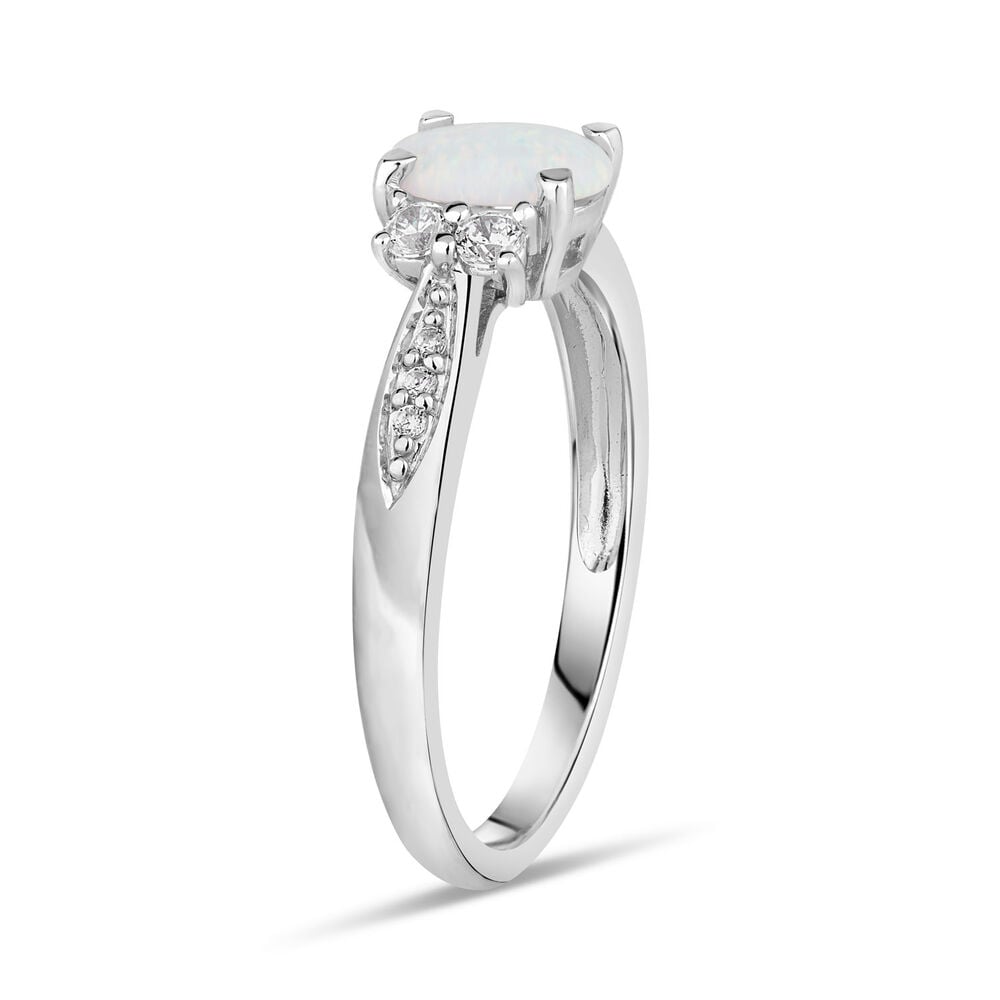 Ladies' 9ct White Gold Opal & Cubic Zirconia Dress Ring image number 3