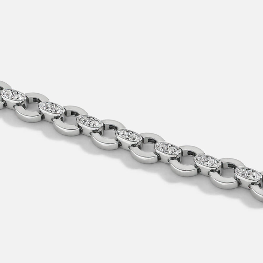 9ct White Gold Cubic Zirconia Round & Oval Link Bracelet