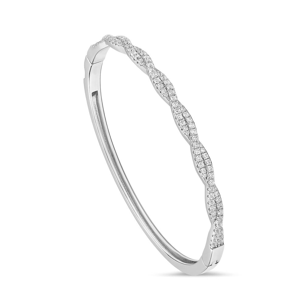 Sterling Silver Cubic Zirconia Pave Set Twisted Bangle image number 0