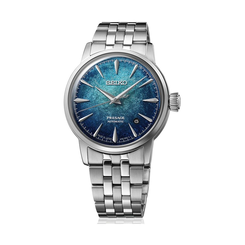 Seiko Presage Cocktail Time Crushed Ice &lsquo;Emerald Mist&rsquo; 38.5mm Blue Dial Steel Bracelet Watch