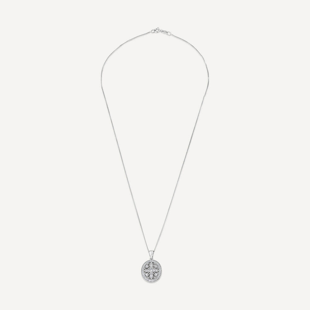 Sterling Silver Small Cubic Zirconia Antique Design Oval Locket Pendant image number 3