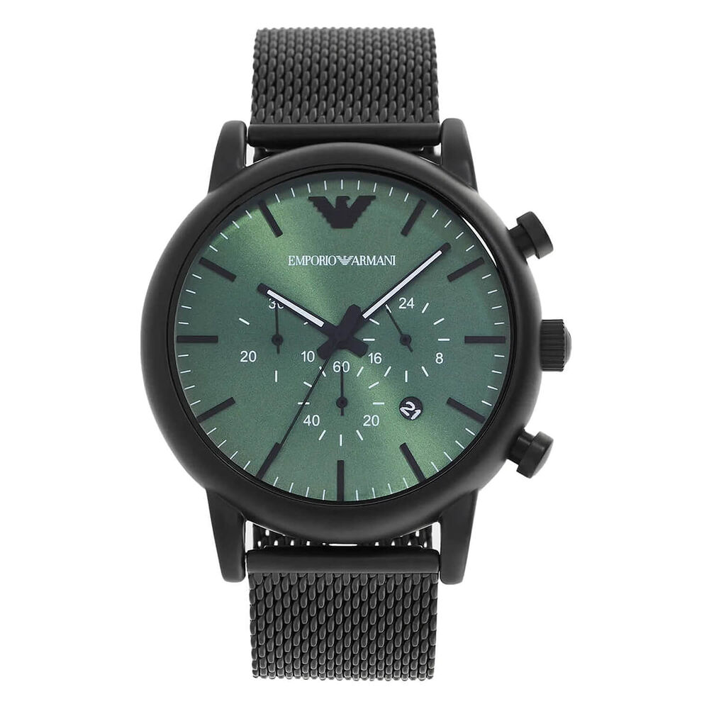 Armani Luigi Chronograph 46mm Green Dial Black Bracelet Watch