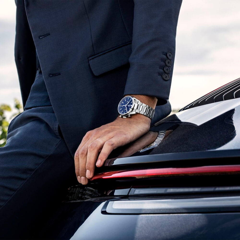 TAG Heuer Carrera 42mm Blue Dial Chronograph Steel Case Bracelet Watch image number 7