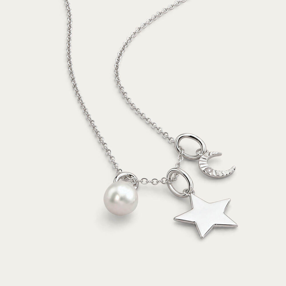 Sterling Silver Star & Moon & Pearl Pendant