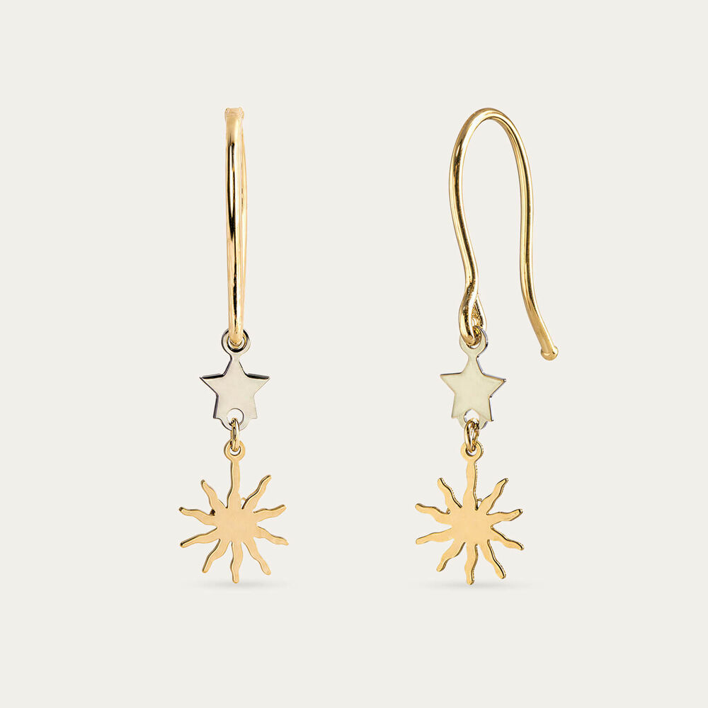 9ct Yellow & White Gold Sun & Star Drop Earrings