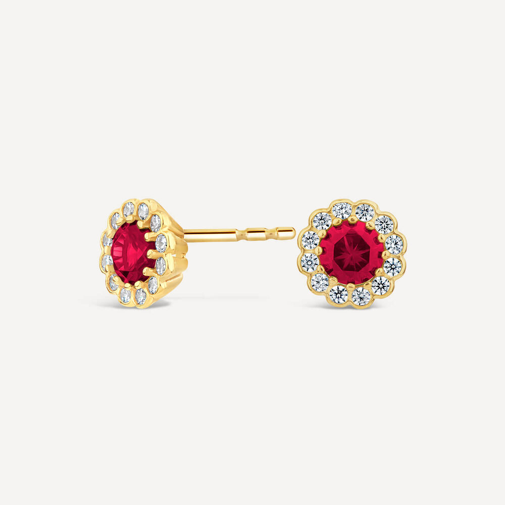9ct Yellow Gold Ruby Flower Stud Earrings image number 1