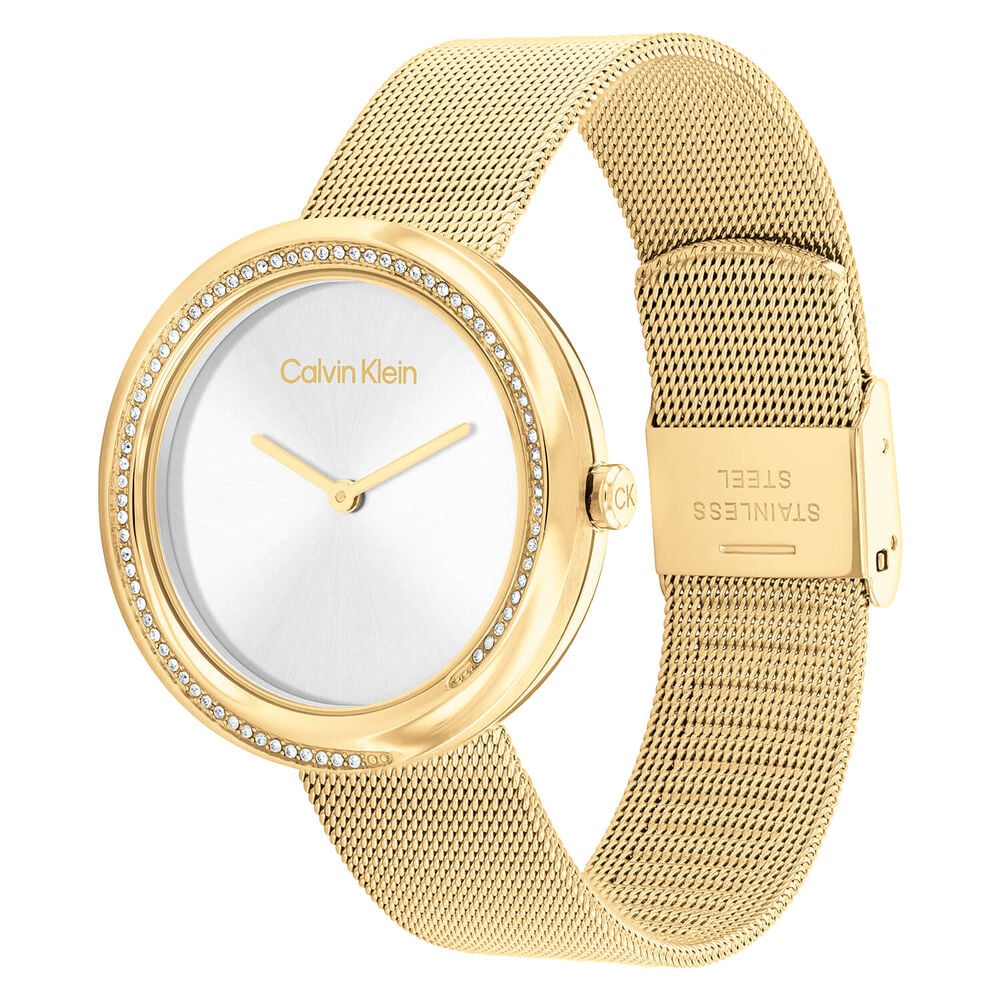 Calvin Klein Sculptural Twisted Bezel 34mm White Dial Yellow Gold Bracelet Watch image number 2