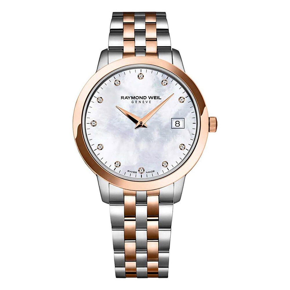 Pre-Owned Raymond Weil Toccata 34mm MOP Dial Diamond Dots Rose Gold Steel Bracelet Watch