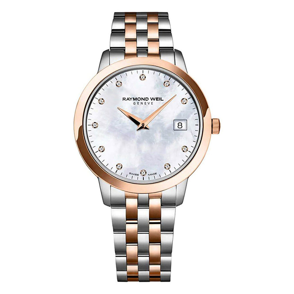 Pre-Owned Raymond Weil Toccata 34mm MOP Dial Diamond Dots Rose Gold Steel Bracelet Watch image number 0