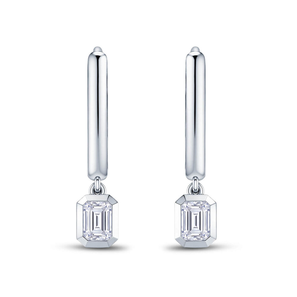 Born Contour 9ct White Gold 0.30ct Emerald Lab Grown Diamond Bezel Set Drop Earrings