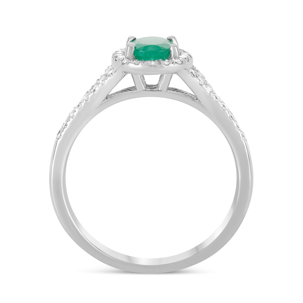18ct White Gold 0.29ct Diamond Surround Emerald Ring image number 2
