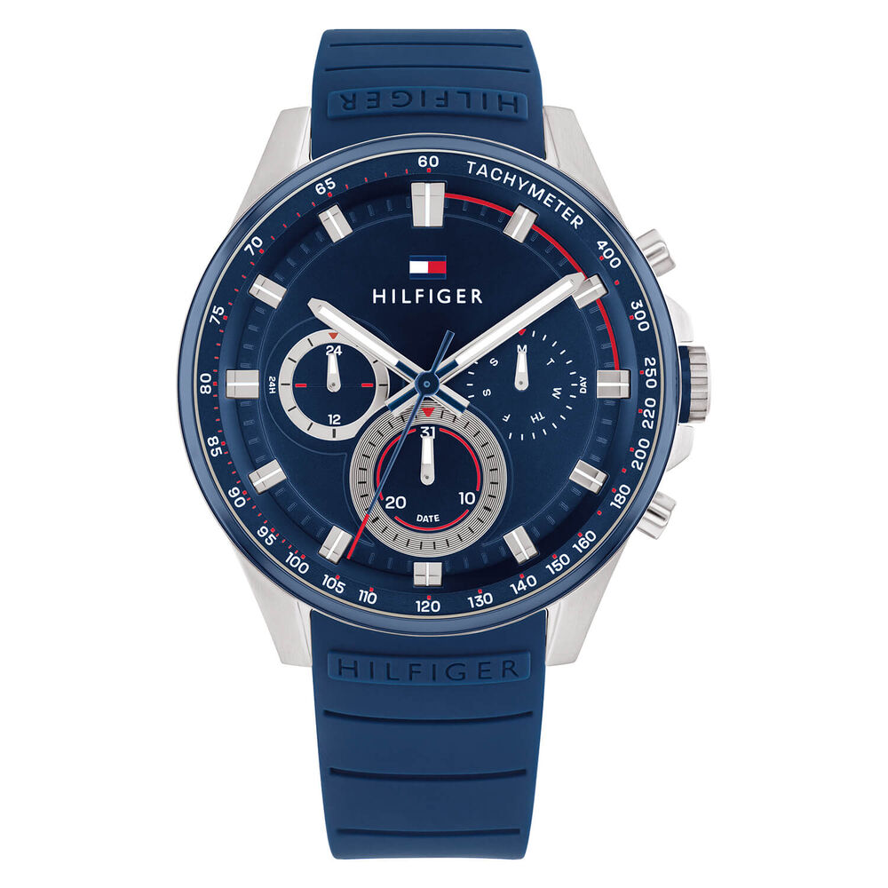 Tommy Hilfiger Chronograph 44mm Quartz Blue Dial Steel Case Blue Silicone Strap Watch