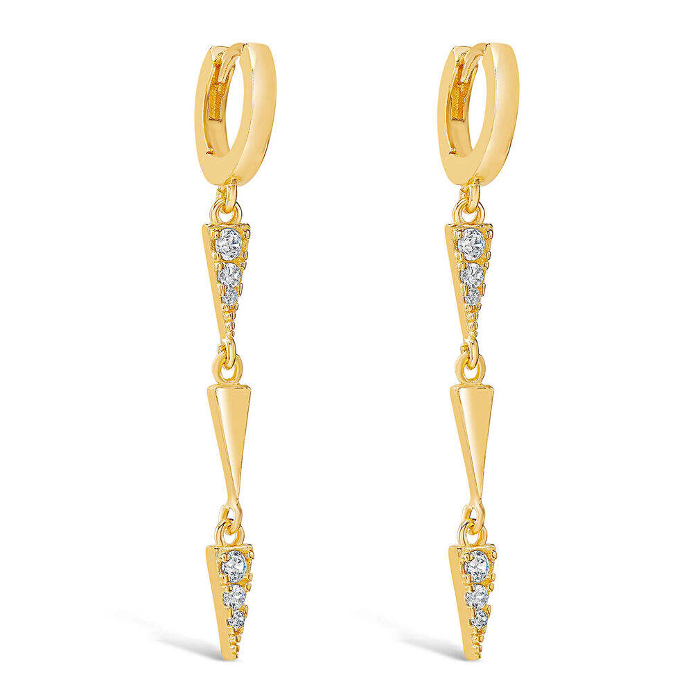 Silver & Gold Plated Long Cubic Zirconia Trilogy Hoop Drop Earrings