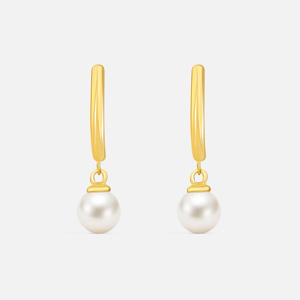 9ct Yellow Gold Hoop Pearl Drop Earrings