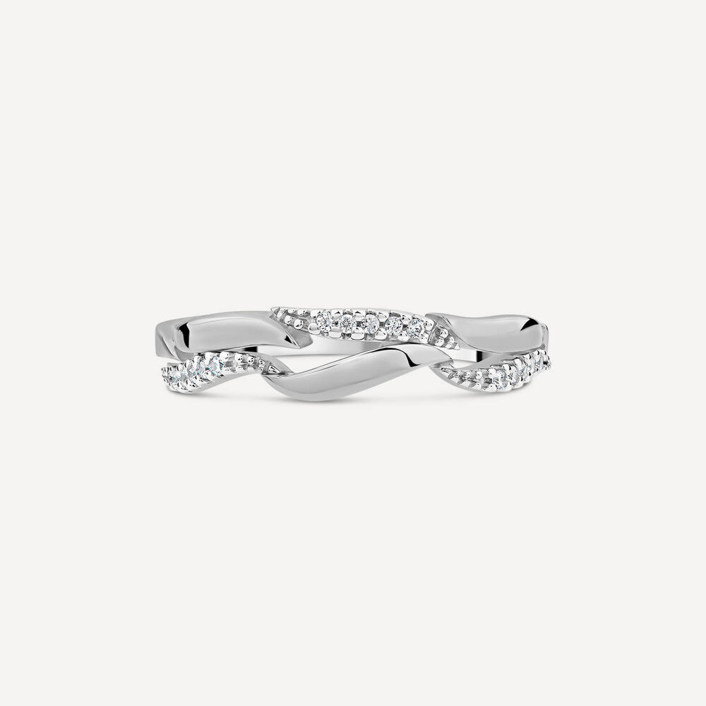 9ct White Gold 0.07ct Diamond Polished Wave Ring image number 1