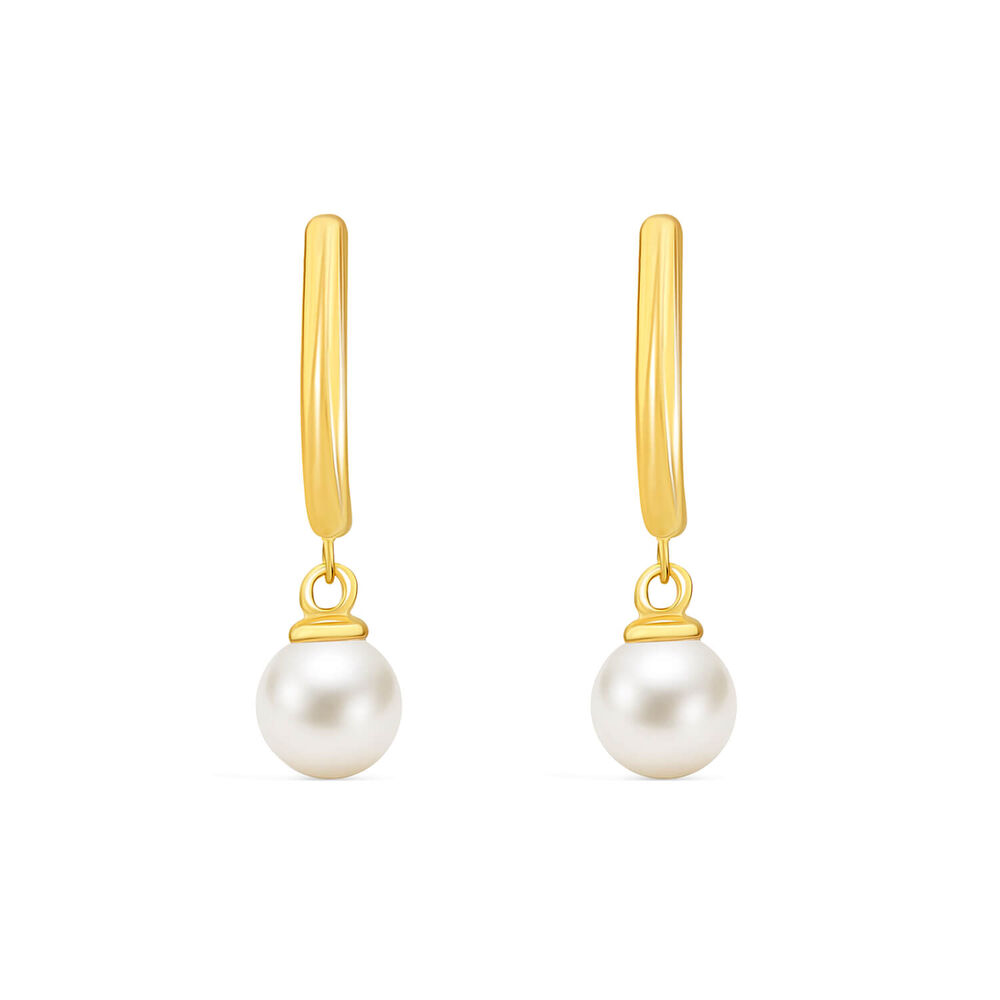 9ct Yellow Gold Hoop Pearl Drop Earrings