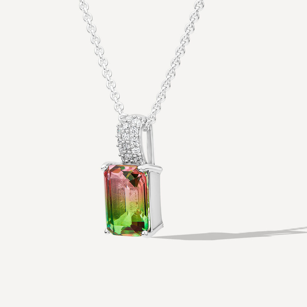 Sterling Silver Octagon Watermelon Cubic Zirconia Pendant image number 1