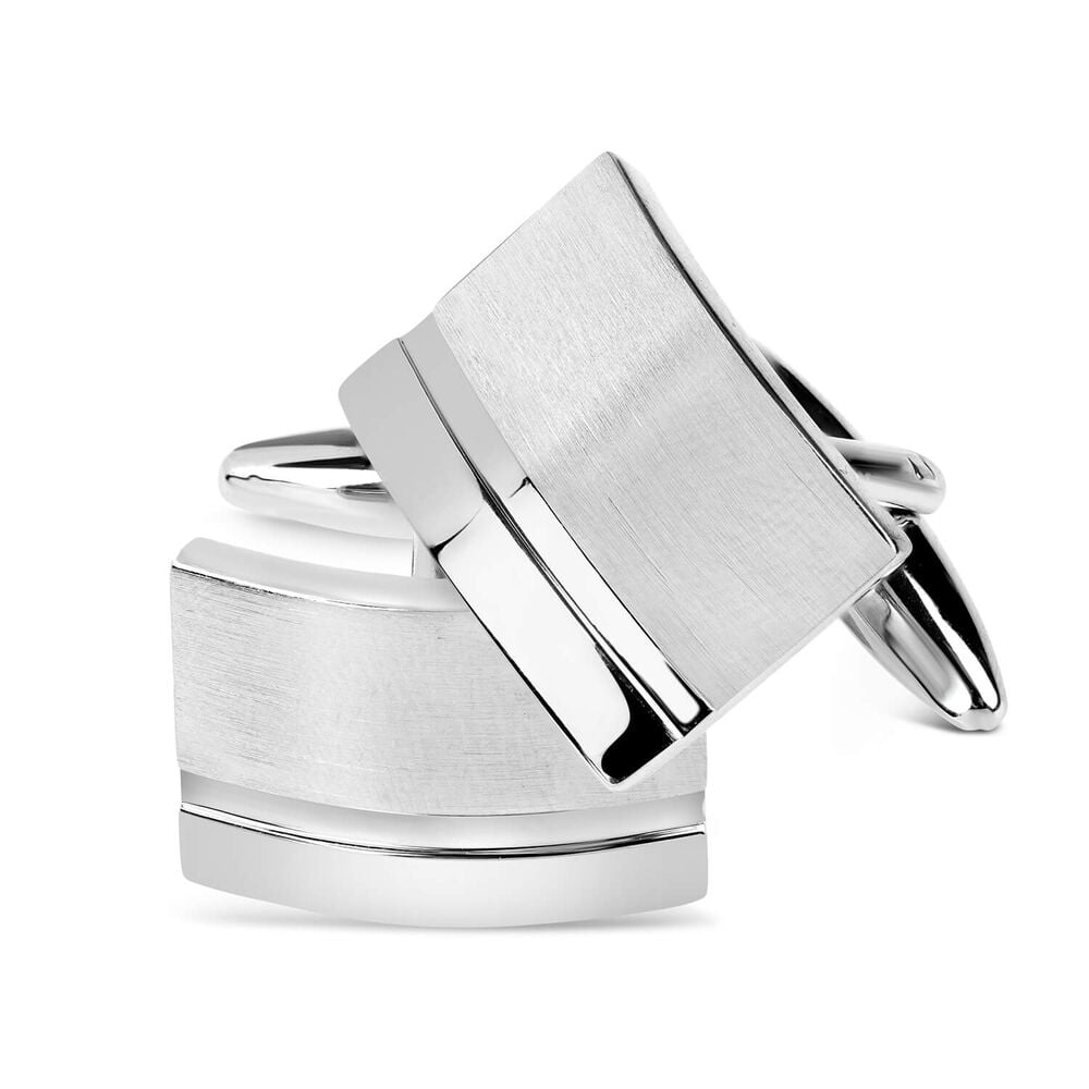 Silver-Plated Rectangle Line Cufflinks image number 2