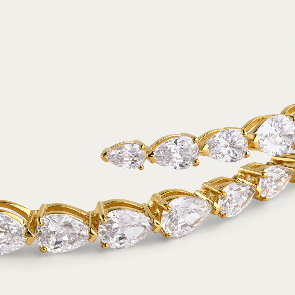 Yellow Gold Plated Sterling Silver Pear Cubic Zirconia Bangle