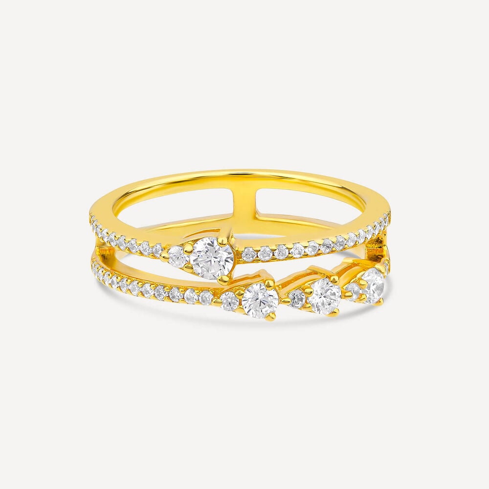 Sterling Silver Yellow Gold Plated Round Cubic Zirconia Two Row Stacking Ring