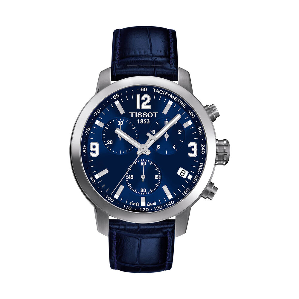 Pre-Owned Tissot PRC200 Chronograph 42mm Blue Dial Leather Strap Watch