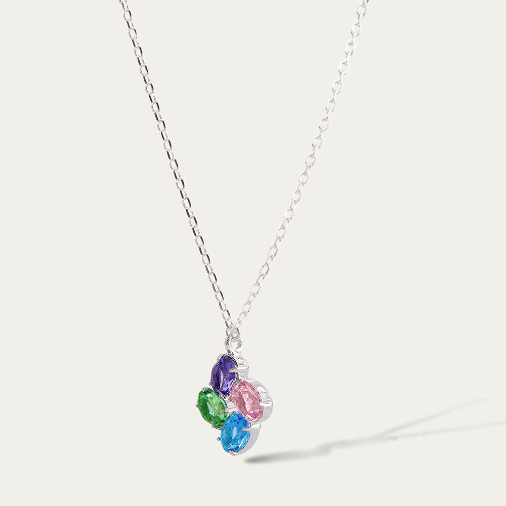 Sterling Silver 4 Multi Colour Oval Cubic Zirconia Pendant