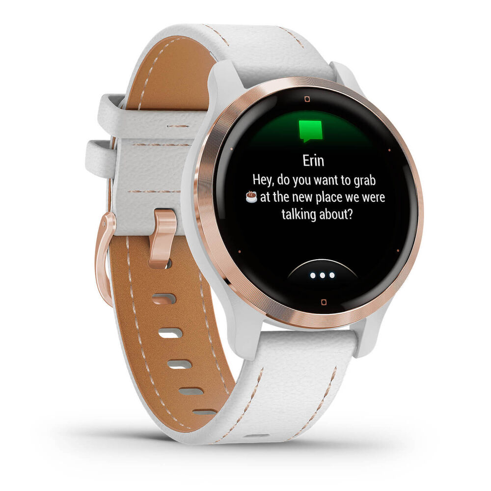 Garmin Venu 2S Rose Gold White Case White Leather Strap Watch