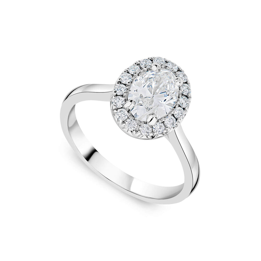 Born Platinum 1.20ct Lab Grown Oval Diamond Halo Ring image number 0