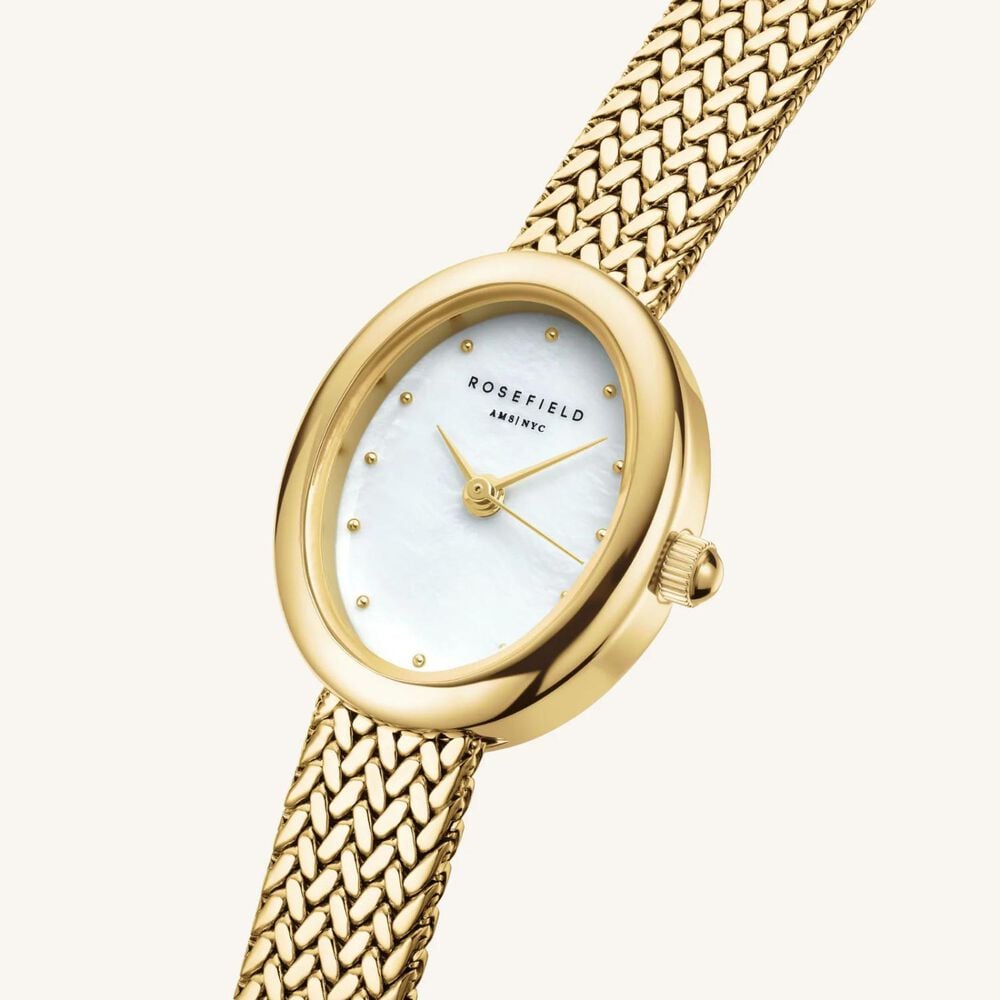 Rosefield Mini Oval Gold 18x22mm MOP Dial Gold Plated Steel Bracelet Watch