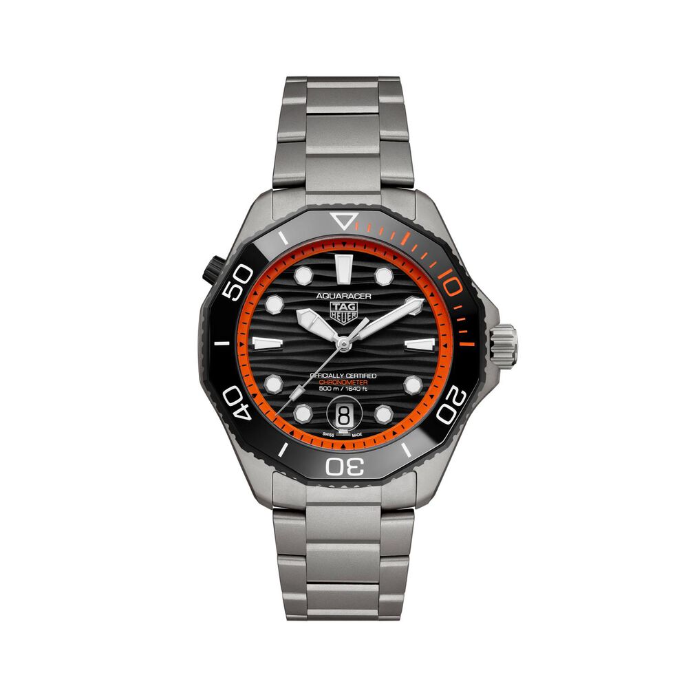 TAG Heuer Aquaracer Professional 500 Date 42mm Orange Details Titanium Bracelet Watch