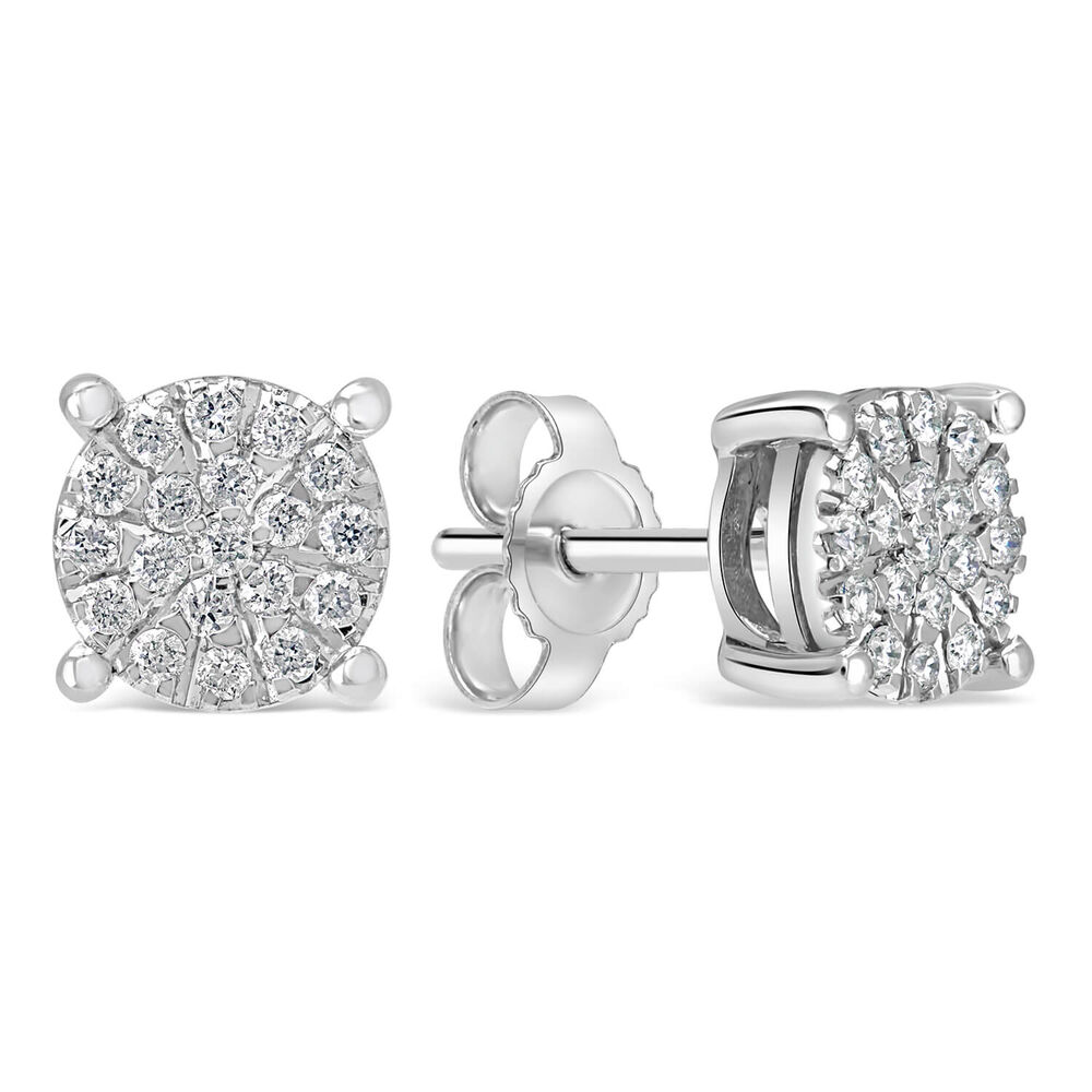 9ct White Gold Cluster Stone Stud .16ct image number 1
