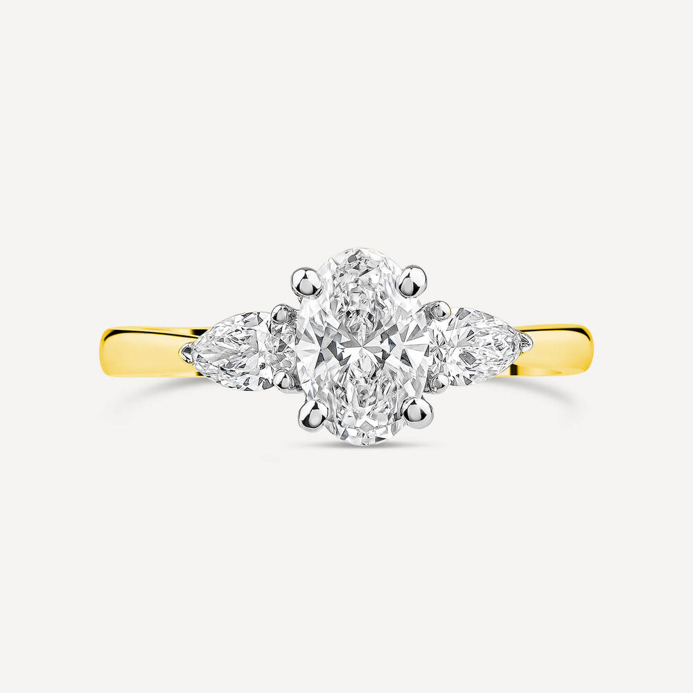 Born 18ct Yellow Gold 1.40ct Lab Grown Oval Centre & Pear Sides Diamond Ring