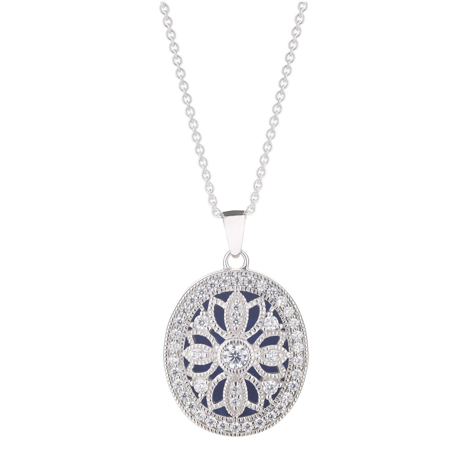Silver Cubic Zirconia Vintage Style Locket Chain Included