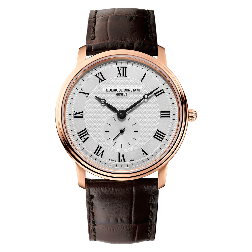 Frederique Constant Slimline Small Seconds Quartz Silver Dial Rose Gold PVD Case Strap Watch image number 0