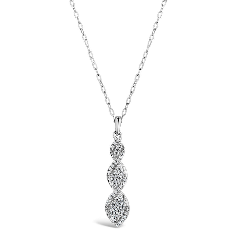 9ct White Gold 0.15ct Diamond Pave Twisted Drop Pendant image number 0